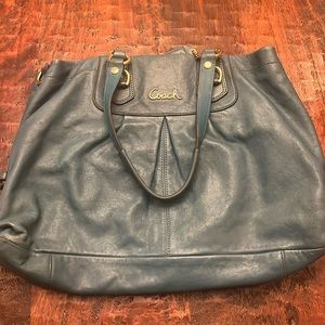 Teal Coach handbag with gold trim